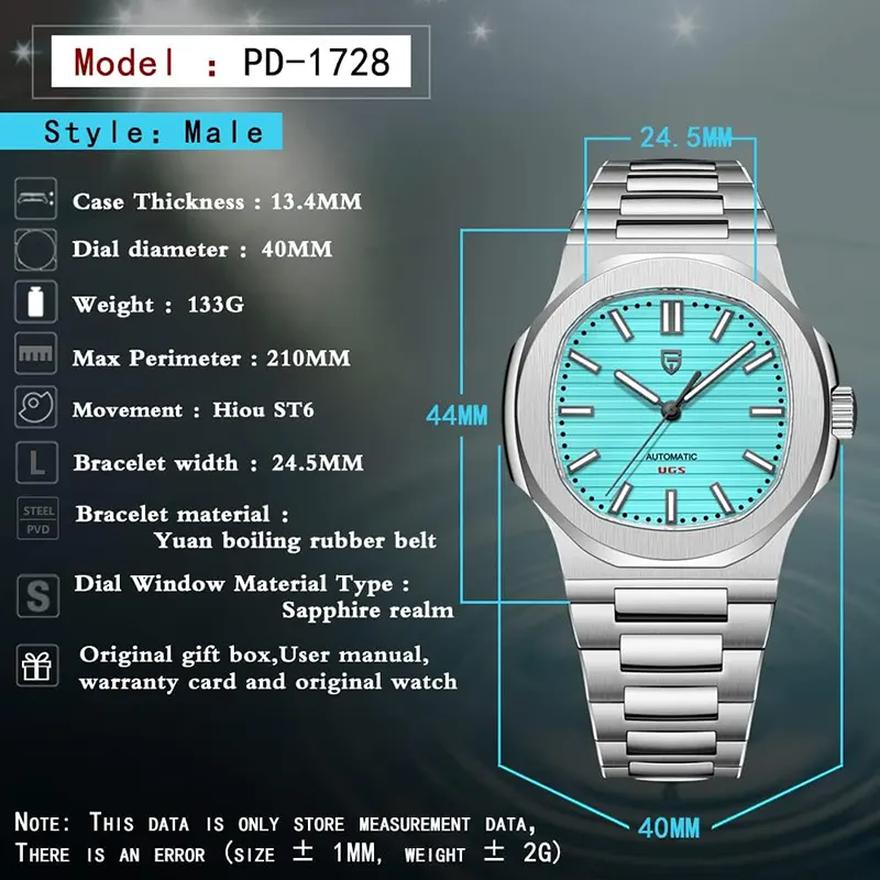 Pagani Design Nautilus Tiffany Dial Automatic Men's Watch- PD-1728